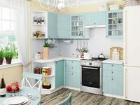 Небольшая угловая кухня в голубом и белом цвете Воронеж